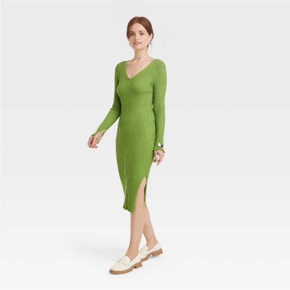 NWT Women's Long Sleeve Sweater Dress - A New Day Green M - Picture 2 of 5